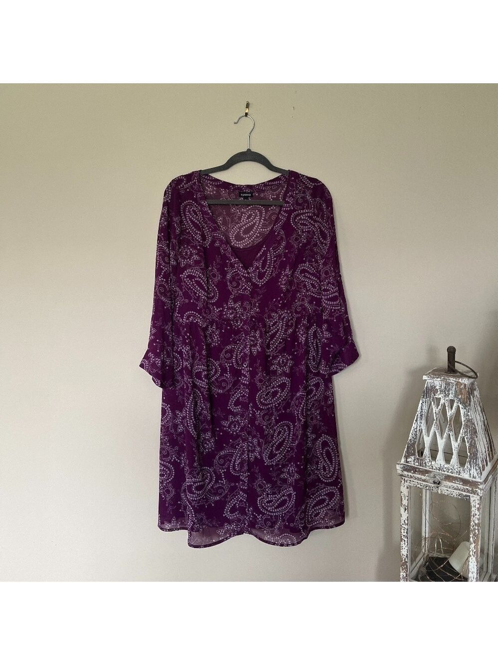 Torrid Purple Paisley Sheer Chiffon Overlay Shirt Dress